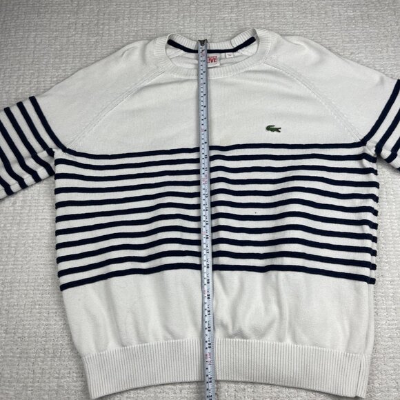 Lacoste Live! Preppy Knitted pullover Sweater White / Navy Striped Men Sz 6 Read - Picture 14 of 16